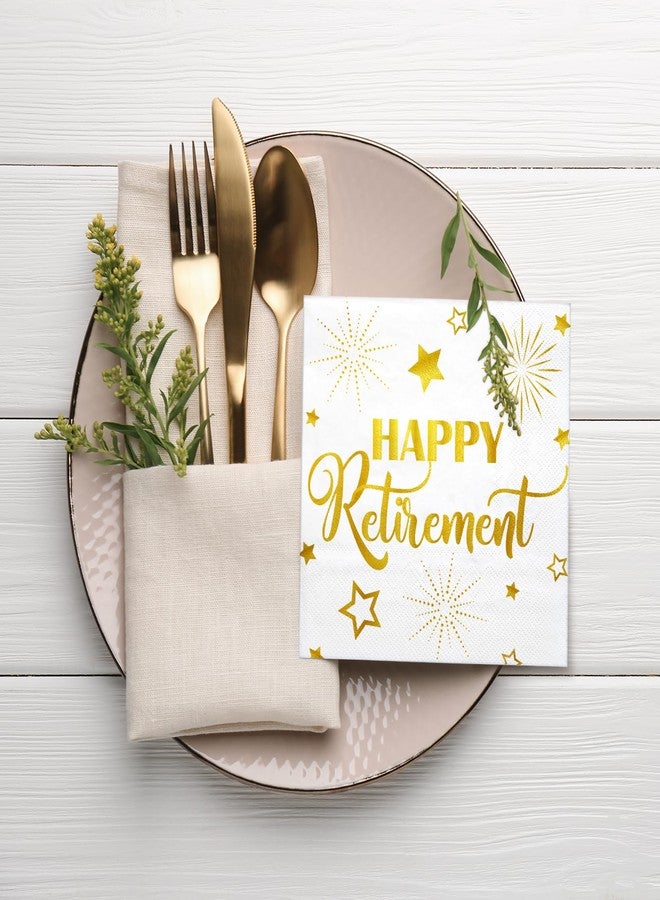 LeZakaa 25Pcs Happy Retirement Paper Napkin, 3-Ply Gold Foil Cocktail Beverage Bar Square Disposable Napkins Guest Paper Hand Towels, Tea Party Napkins, Retirement, Farewell Celebration, 5 x 5 In - Image 4